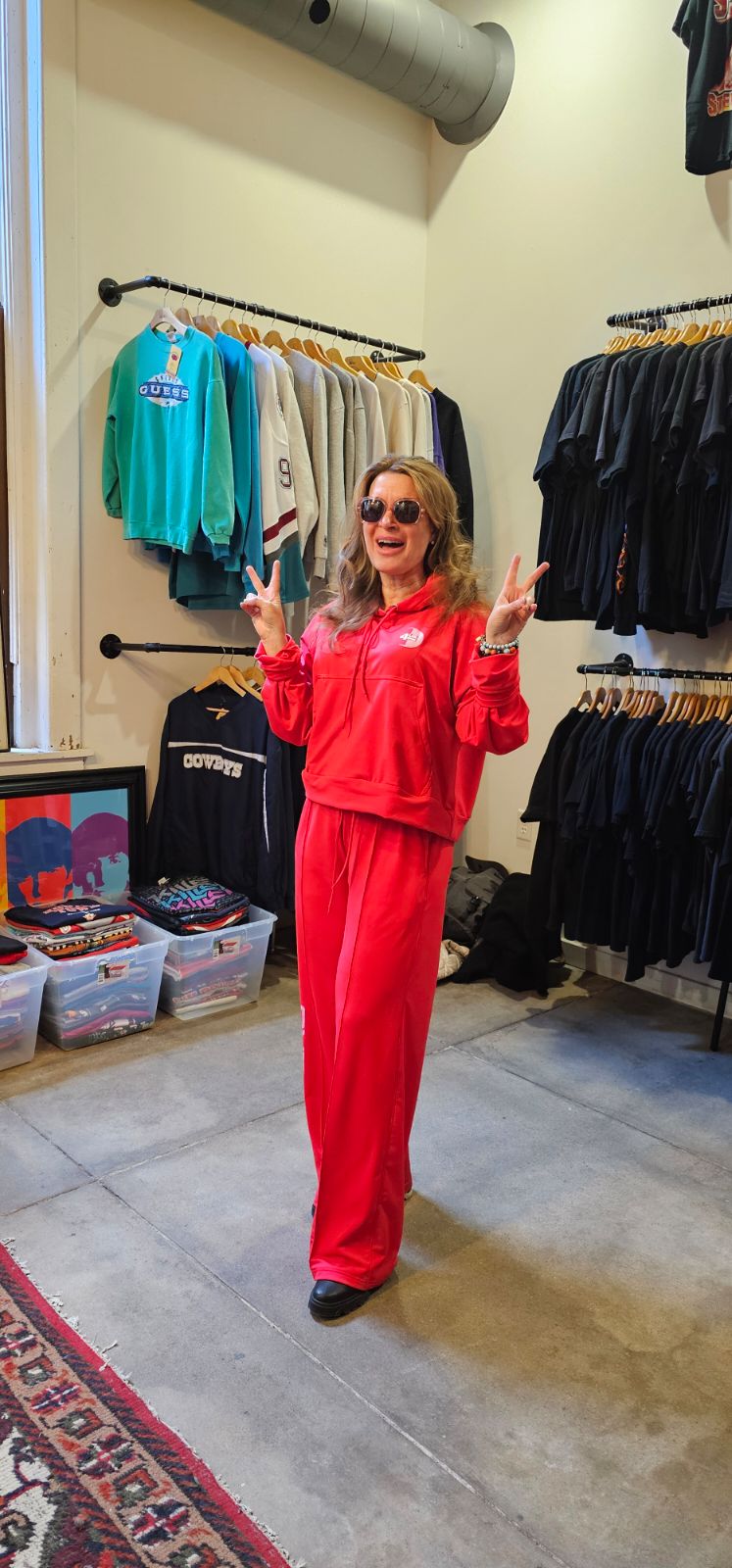 Fleece Crop Top Sweatsuit-Red-One4usBrand