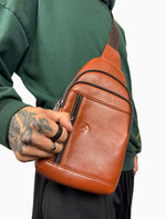 Genuine Cowhide Cross Body Bag (Brown)-One4usBrand