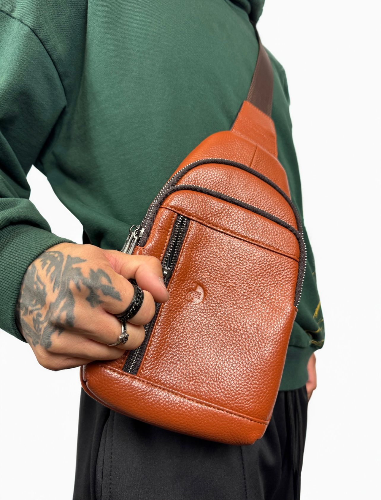 Genuine Cowhide Cross Body Bag (Brown)-One4usBrand