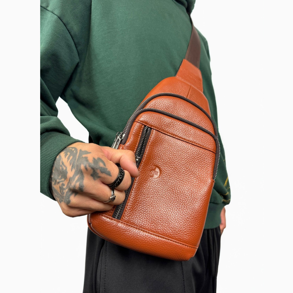 Genuine Cowhide  Cross Body Bag (Brown)