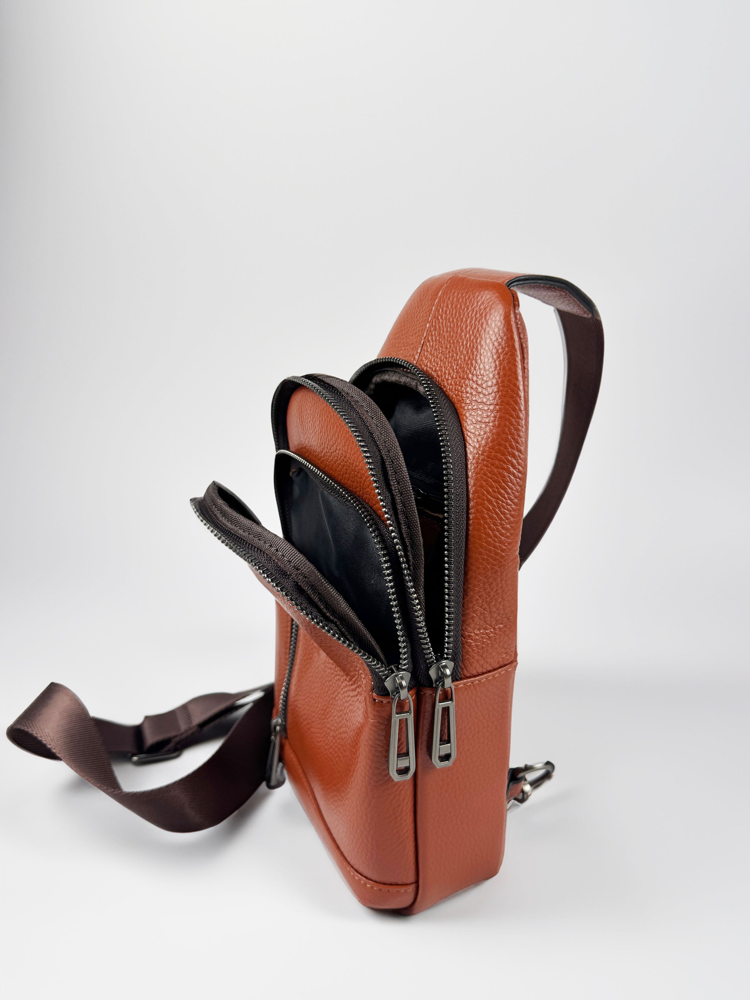 Genuine Cowhide Cross Body Bag (Brown)-One4usBrand