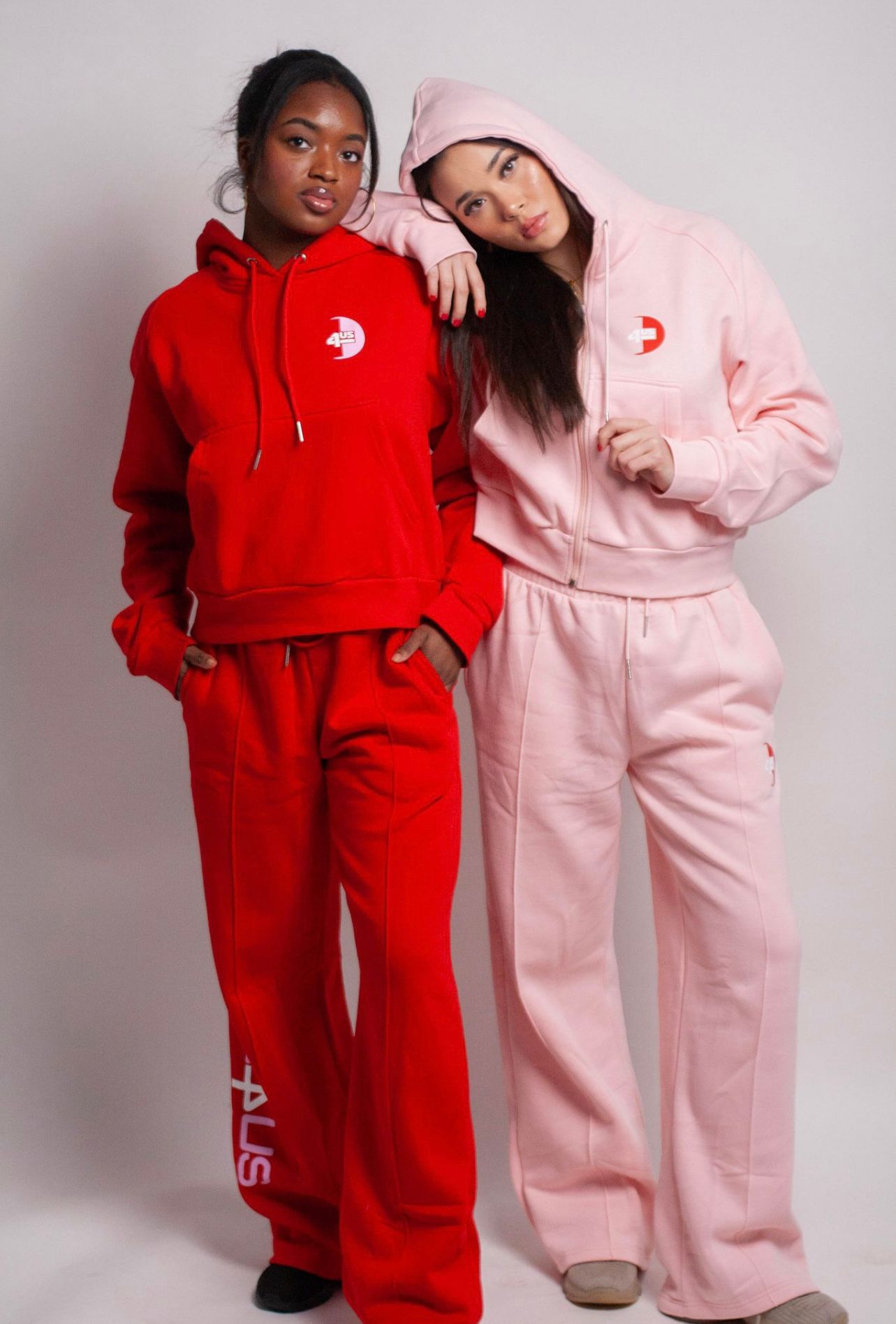 Fleece Full Zip Crop Top Sweatsuit-Pink