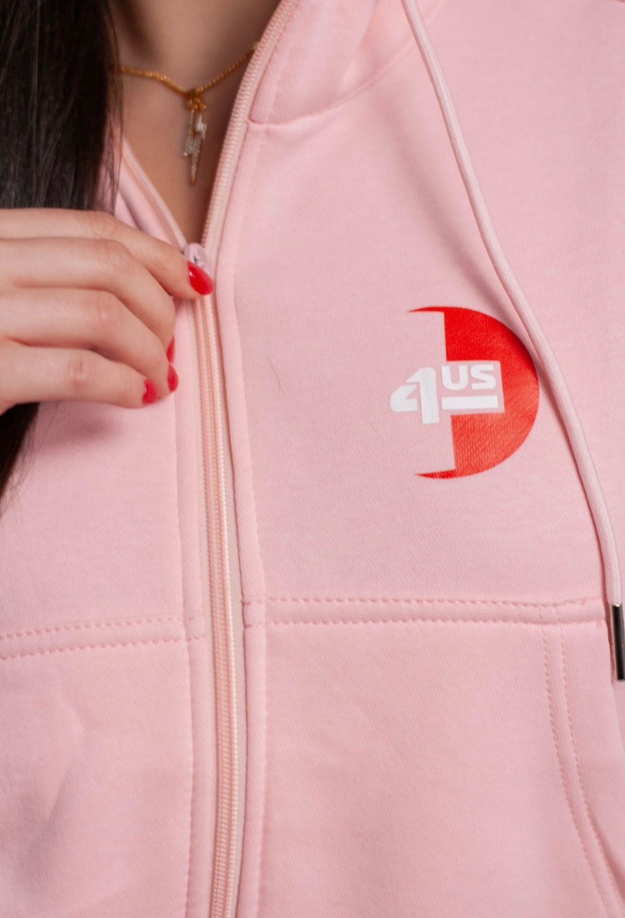 Fleece Full Zip Crop Top Sweatsuit-Pink-One4usBrand