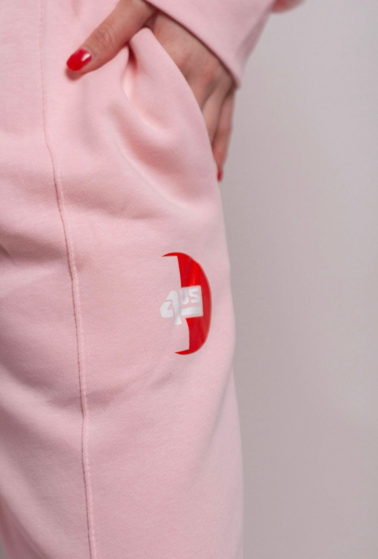 Fleece Full Zip Crop Top Sweatsuit-Pink-One4usBrand