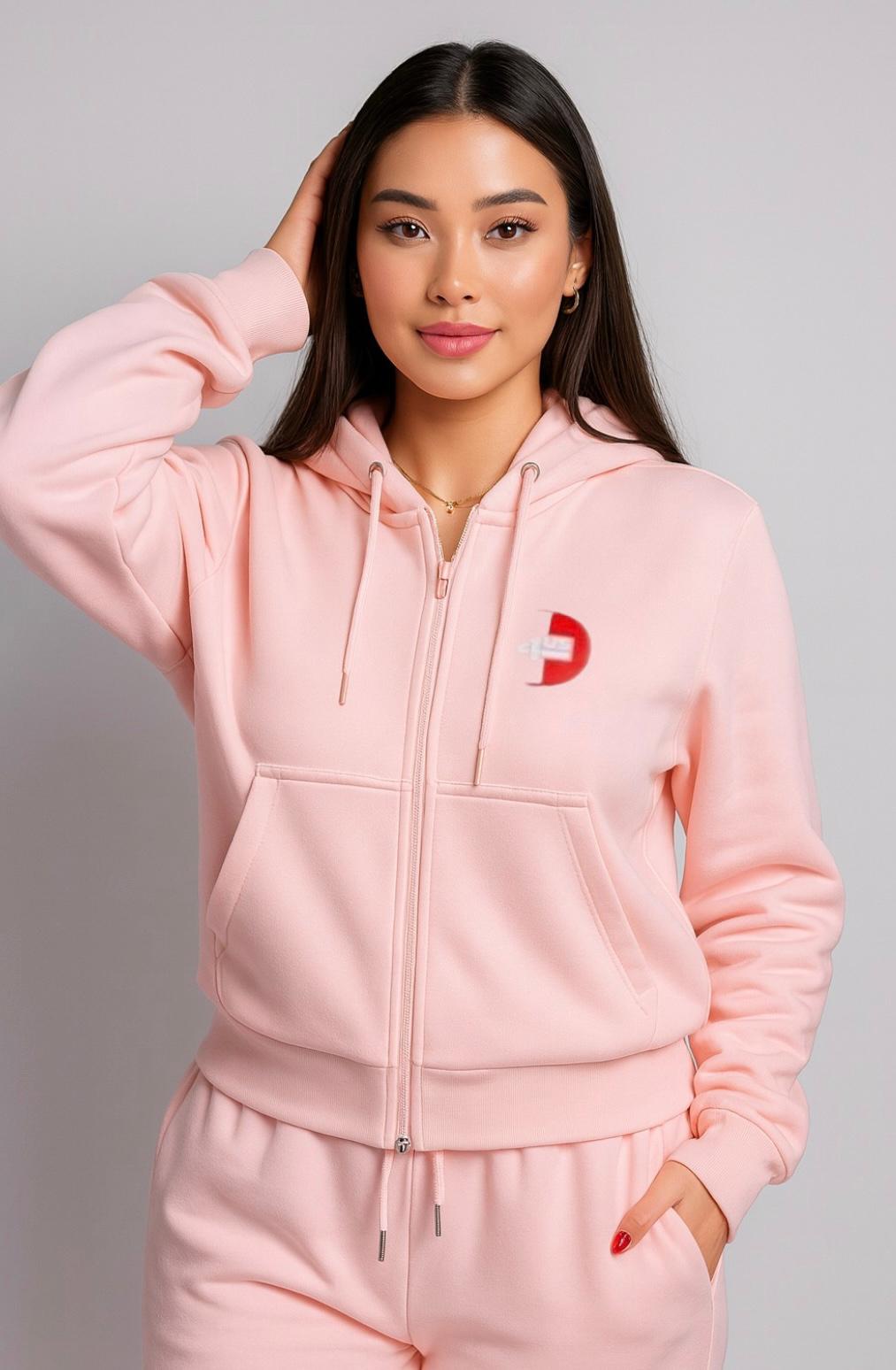 Fleece Full Zip Crop Top Sweatsuit-Pink